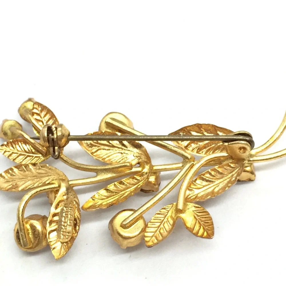 VINTAGE MADE IN AUSTRIA BROOCH FLOWER BOUQUET RHINESTONES GOLD TONE_10